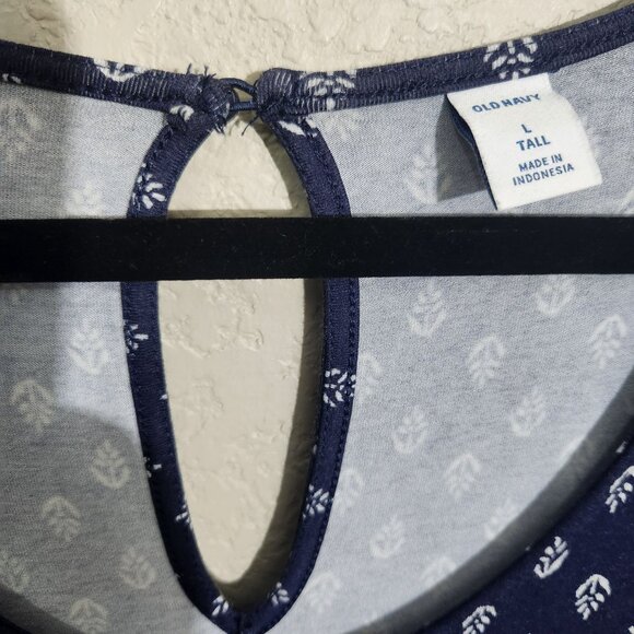 Old Navy Womens Navy Blue White Printed Jumpsuit Size Tall Large Tie Waist - Picture 2 of 16